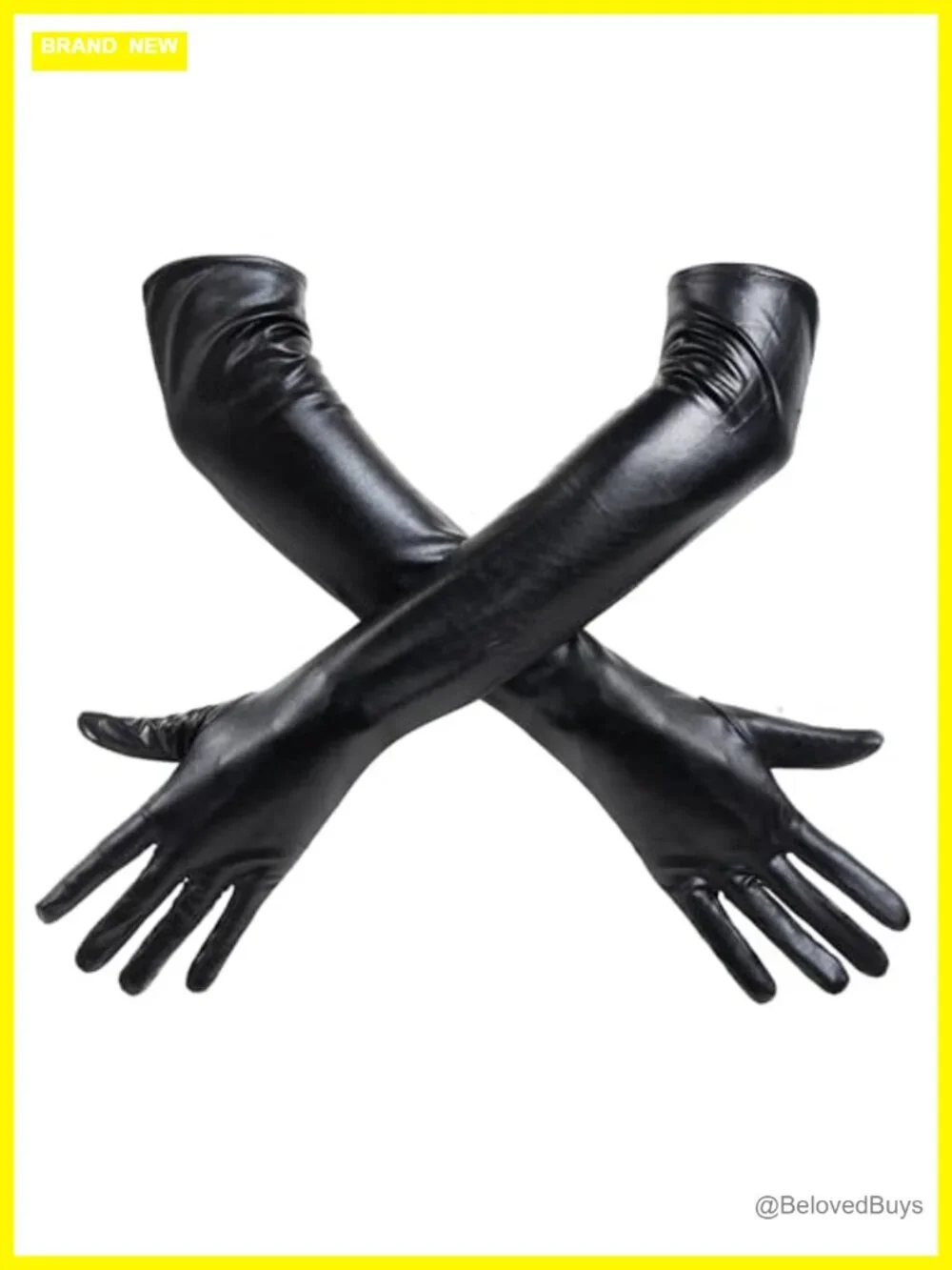 Black Wet Look Faux Patent Leather Opera Gloves for Women, Halloween Costume